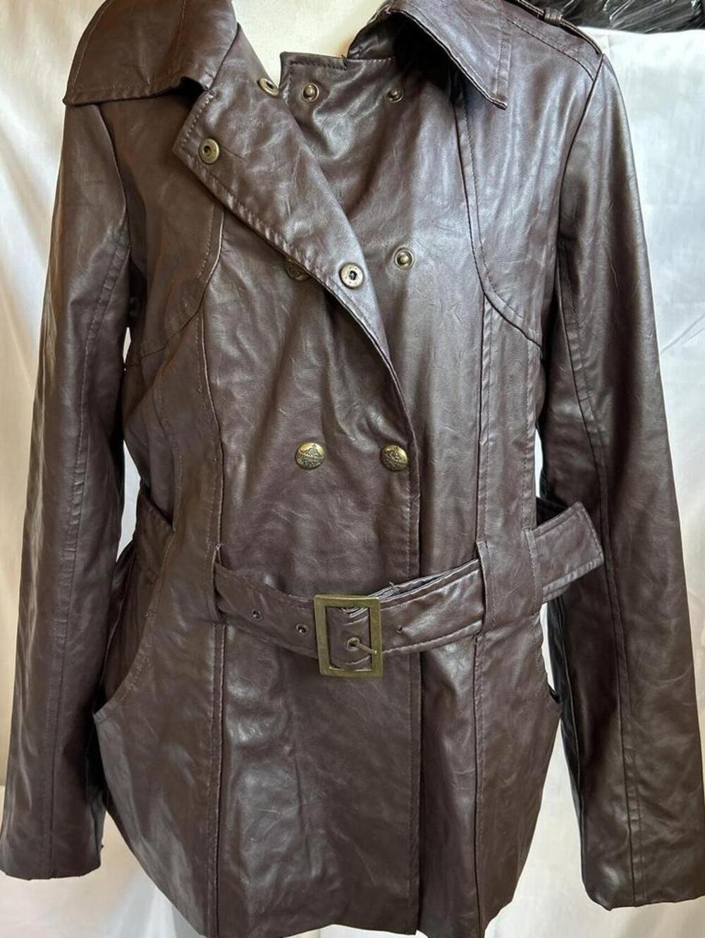 Paper Denim & Cloth faux leather double-breasted short trench jacket